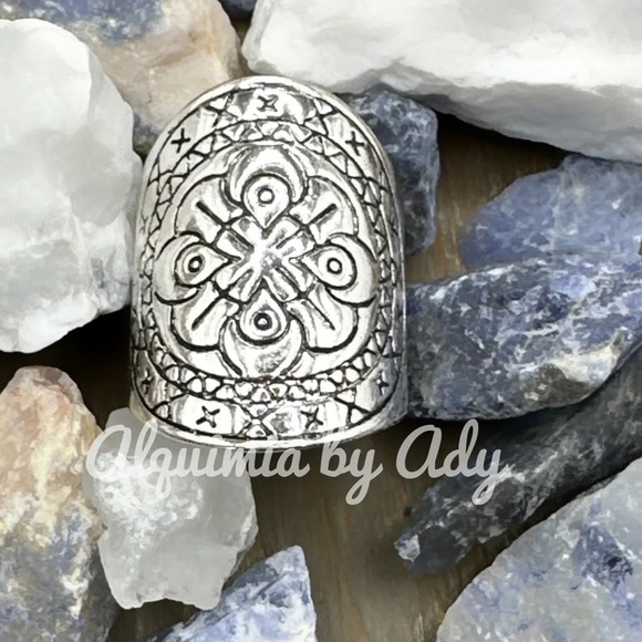 Silver chunky maxi full finger big textured engraved ring - Picture 1 of 4
